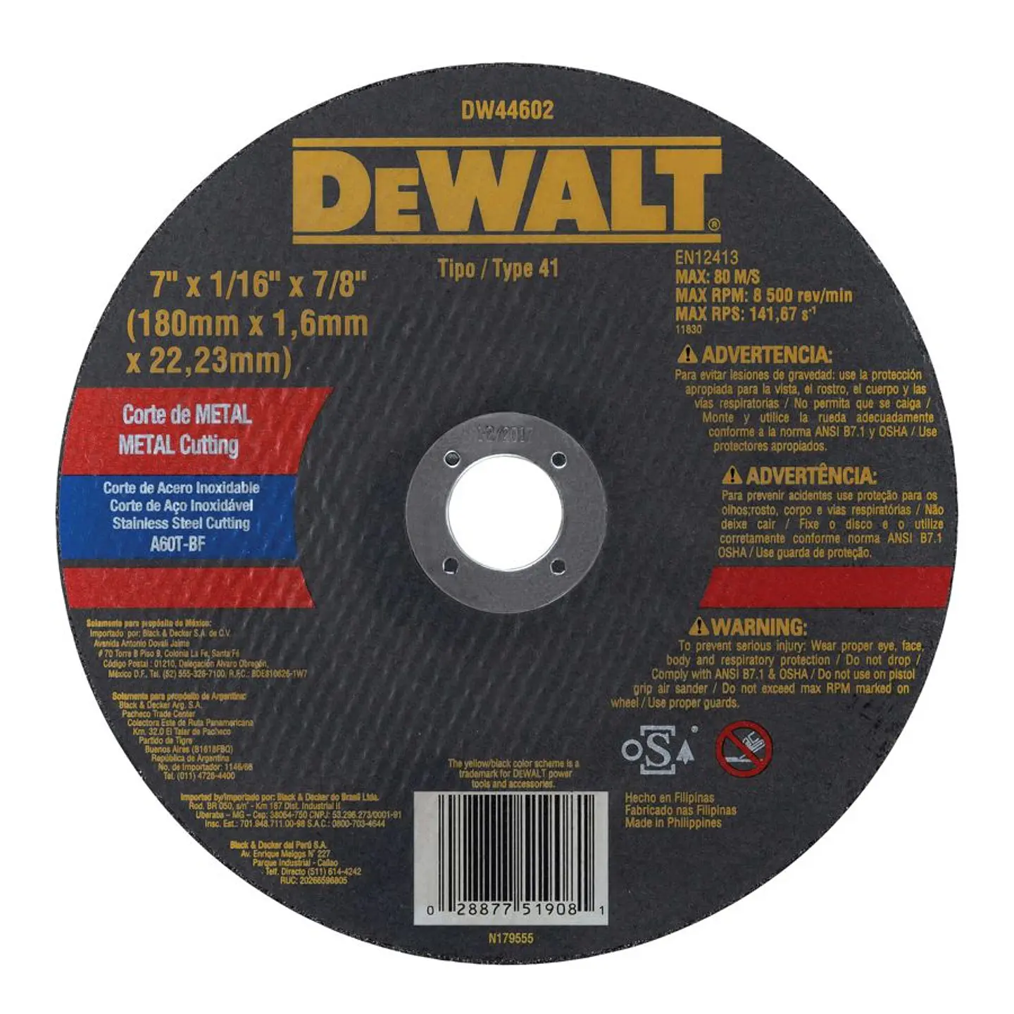 D. Corte Metal Profesional Dw 180x1.6mm DeWalt 1