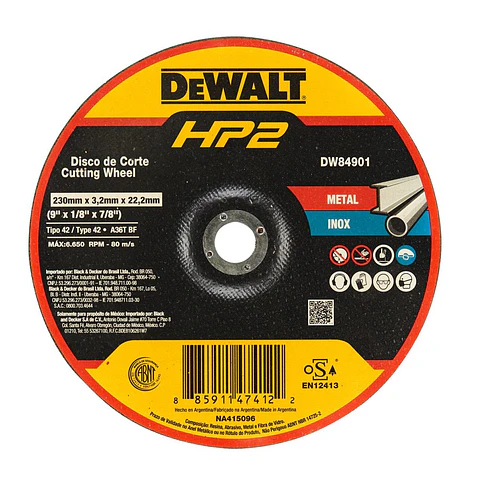 D. Corte Inox/metal HP2 Dw 230x3.2mm T42 DeWalt