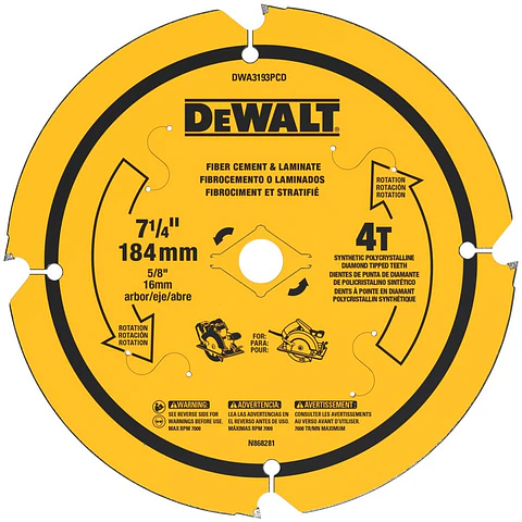 D. Sierra Disco de Corte Fibrocemento 7 1/4'' 4 Dientes DeWalt