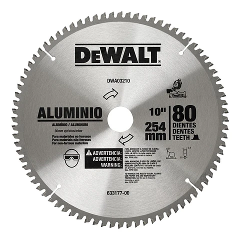 D. Sierra 10'' DeWalt - 80 Dientes - Eje 30mm (1'' - 5/8'' - 3/4'') - Corte Aluminio