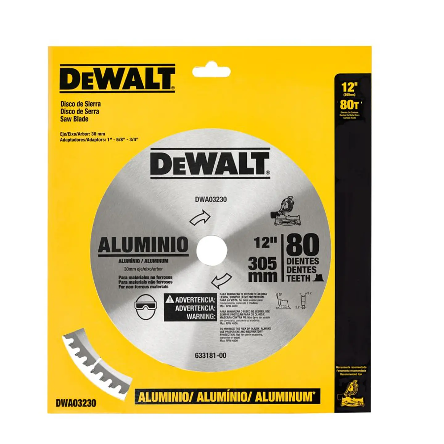 D. Sierra 12'' DeWalt - 80 Dientes - Eje 30mm (1'' - 5/8'' - 3/4'') - Corte Aluminio 2