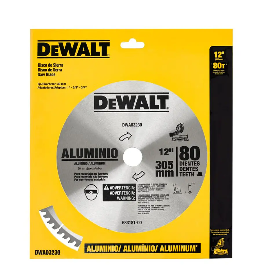 D. Sierra 12'' DeWalt - 80 Dientes - Eje 30mm (1'' - 5/8'' - 3/4'') - Corte Aluminio 2