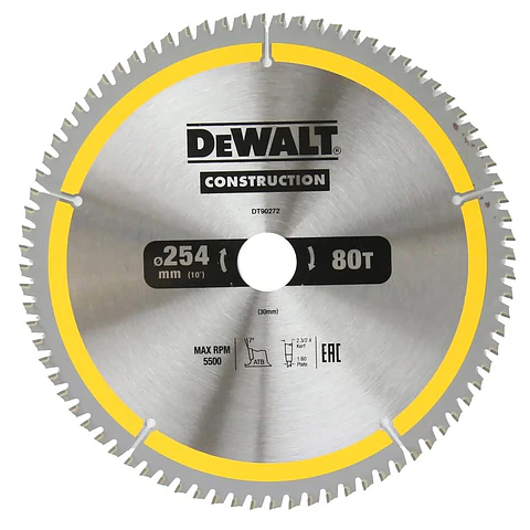 Disco Sierra 10" 80T Construction Corte Madera DeWalt