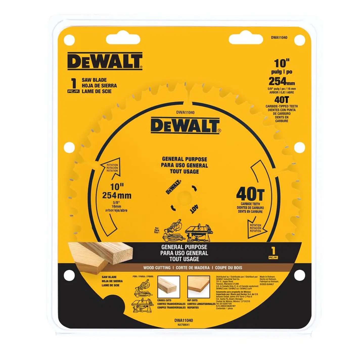 D. Sierra 10'' DeWalt - 40 Dientes - Eje 5/8'' (16 Mm) - Corte Grueso/rápido Madera - Reemplazo DW3114 3