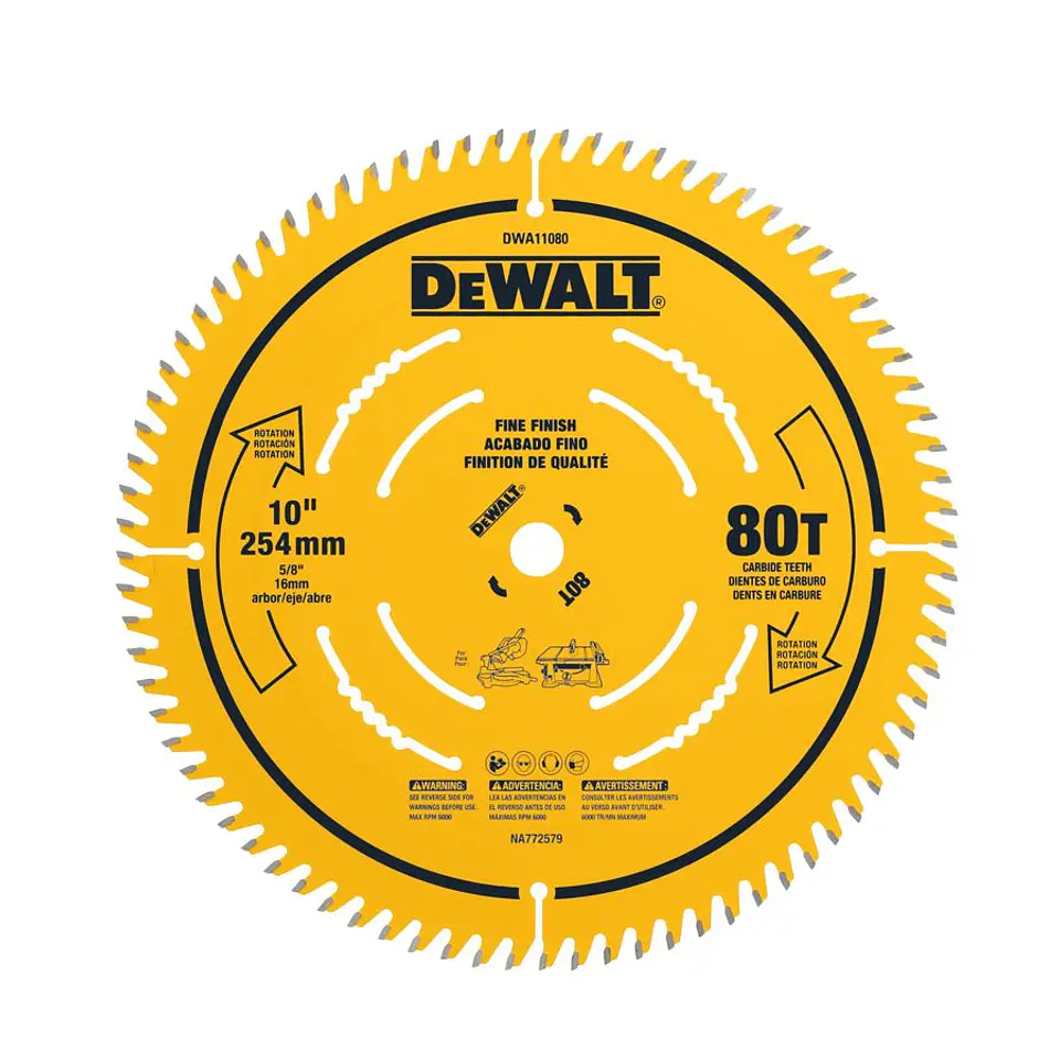D. Sierra 10'' DeWalt - 80 Dientes - Eje 5/8'' (16 Mm) - Precision Corte Fino Maderas Laminadas y Aluminio 1