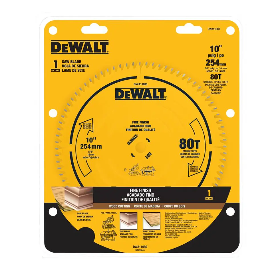 D. Sierra 10'' DeWalt - 80 Dientes - Eje 5/8'' (16 Mm) - Precision Corte Fino Maderas Laminadas y Aluminio 3