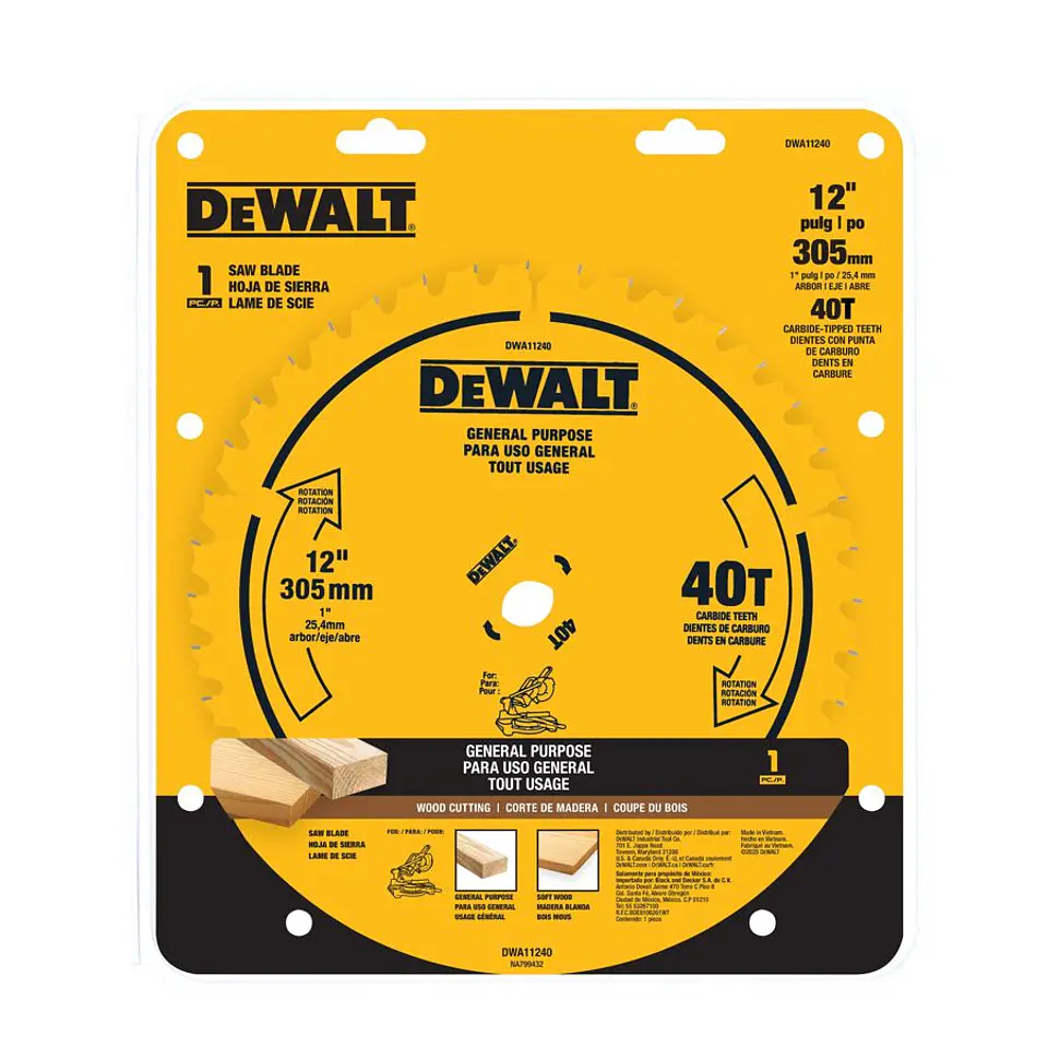 D. Sierra 12'' DeWalt - 40 Dientes - Eje 1'' (25 Mm) - Corte Grueso/rápido Madera - ReemplazoDW3123 3