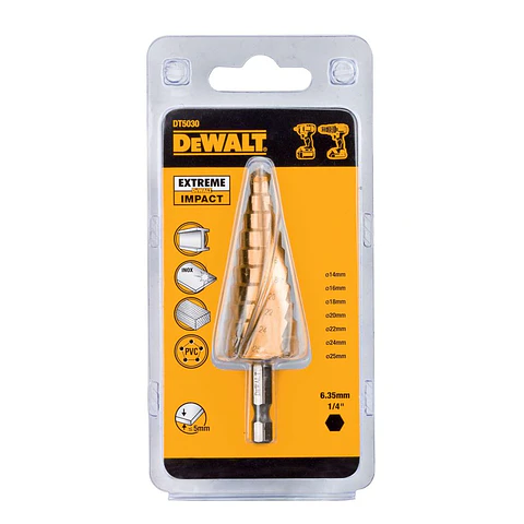 Broca Escalonada 14, 16, 18, 20 , 22, 24, 25 Mm. Toma Hex 1/4'' Impact Ready DeWalt