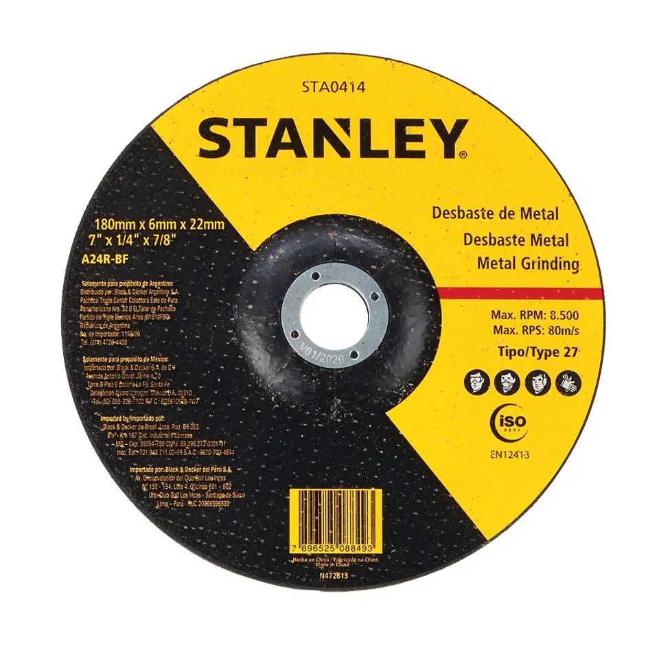 Disco Desbaste Metal 7’’ (178 x 6 x 22 Mm) Tipo 27 Stanley 1