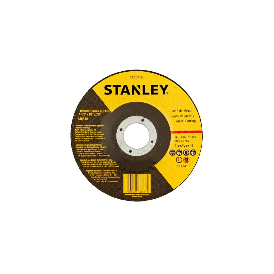 Disco de Corte Metal 4,5’’ (115 x 3 x 22 Mm) Tipo 27 Stanley 2
