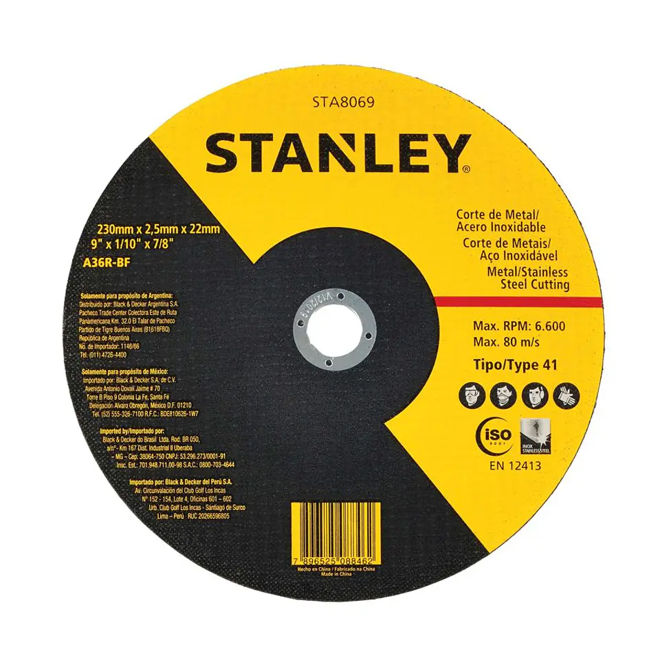 Disco de Corte Metal 9’’ (230 x 2,5 x 22 Mm) Tipo 1 Stanley 1