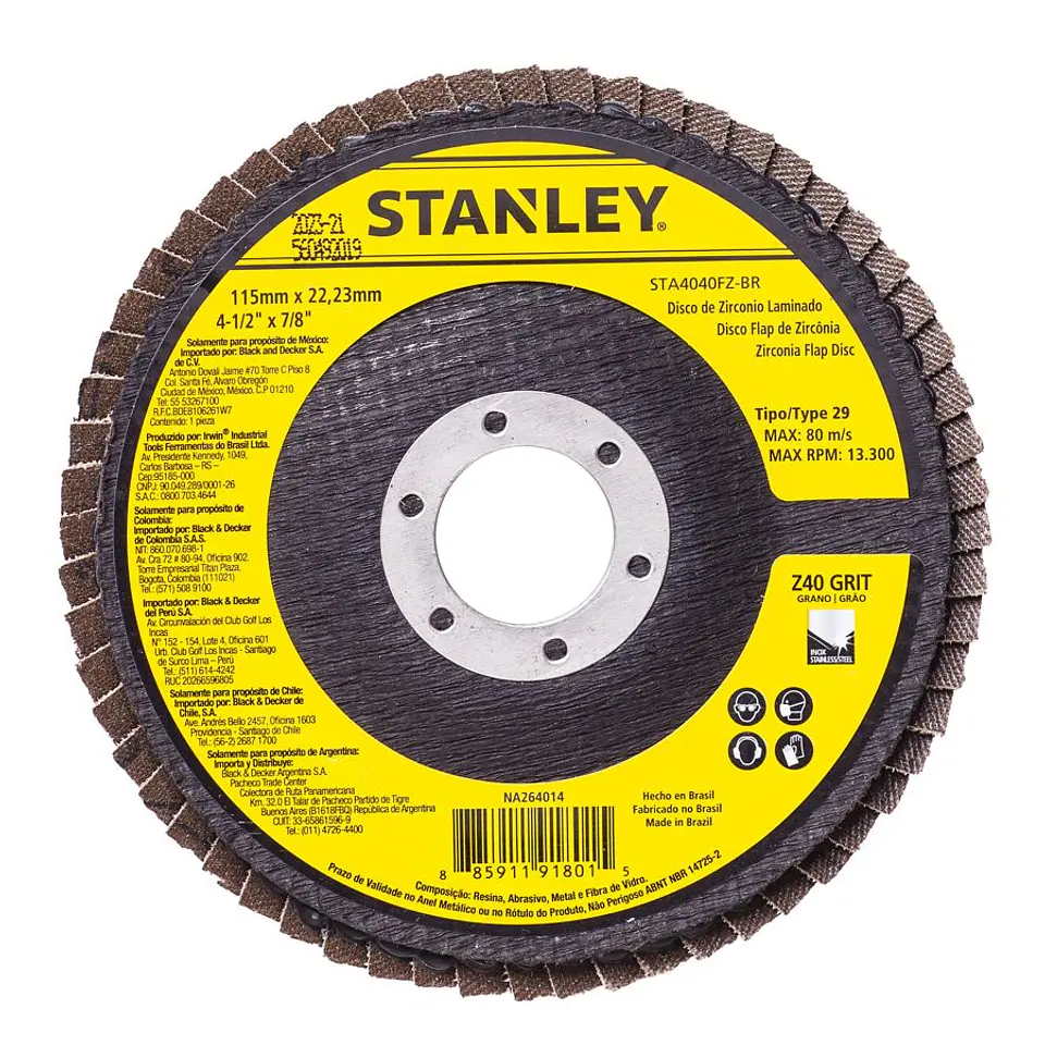 Disco Lija Traslapado Zirconia 4,5'' Z40 Stanley 1