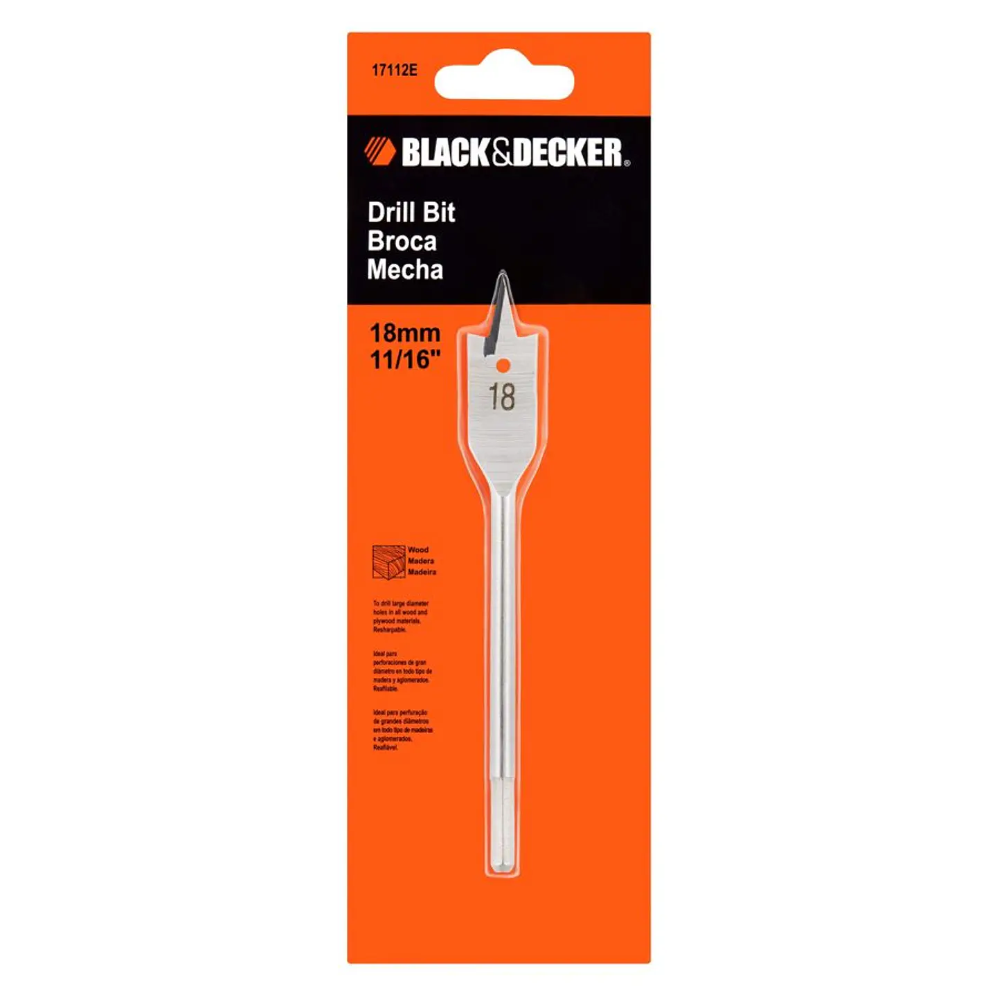 Broca para Madera Tipo Paleta Black+Decker - Ø 18 Mm 1