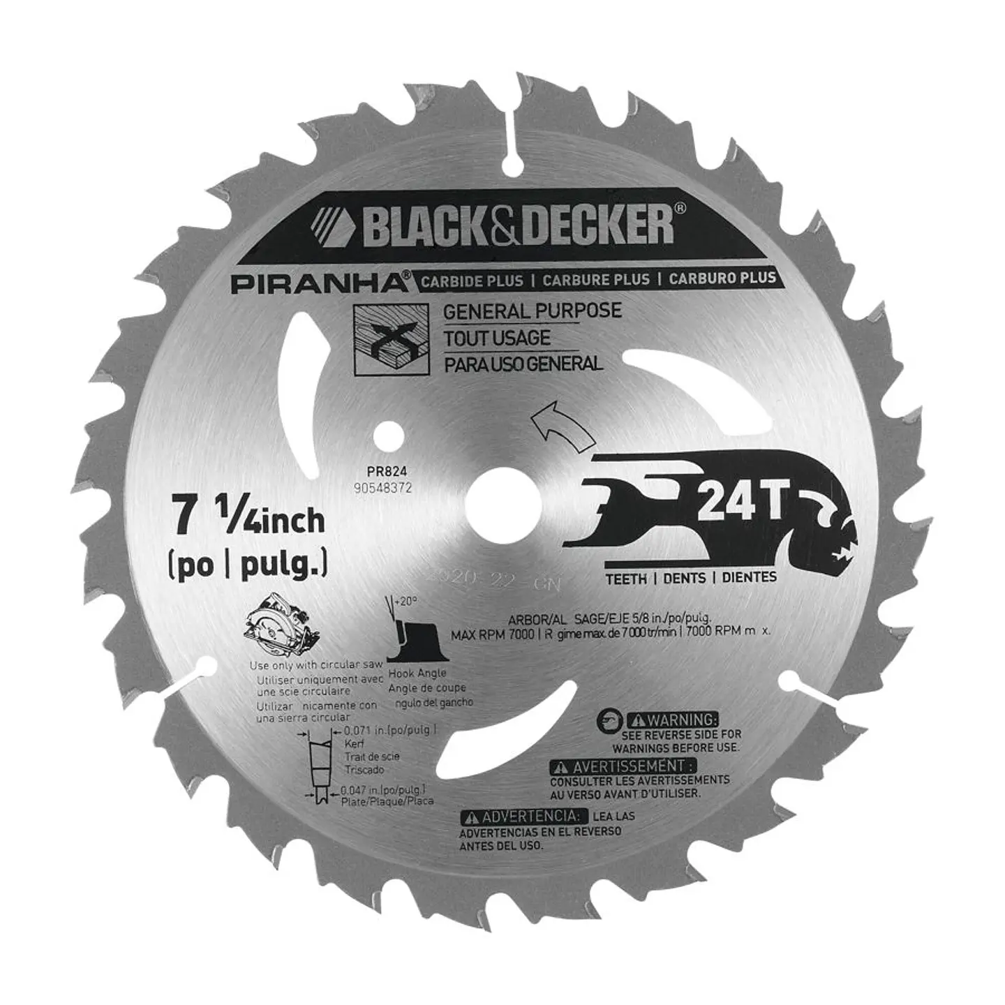 Disco de Sierra 7 1/4'' Black+Decker - 24 Dientes - Eje 5/8'' (16 Mm) - Corte Medio Madera 1