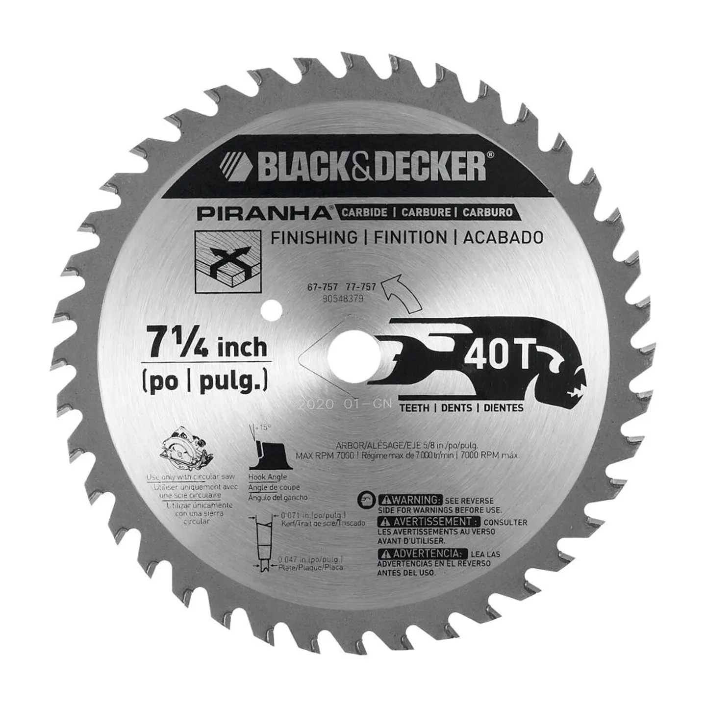 Disco de Sierra 7 1/4'' Black+Decker - 40 Dientes - Eje 5/8'' (16 Mm) - Corte Fino Madera 1