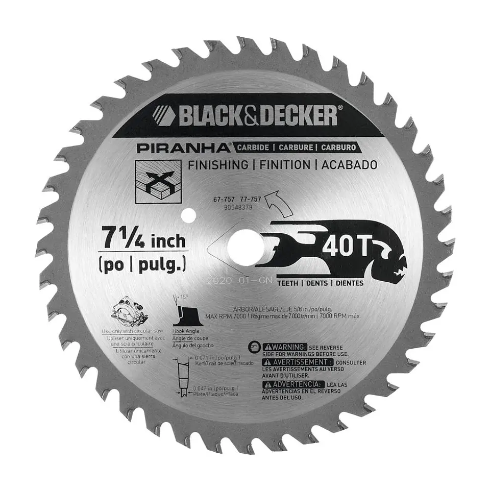 Disco de Sierra 7 1/4'' Black+Decker - 40 Dientes - Eje 5/8'' (16 Mm) - Corte Fino Madera 1