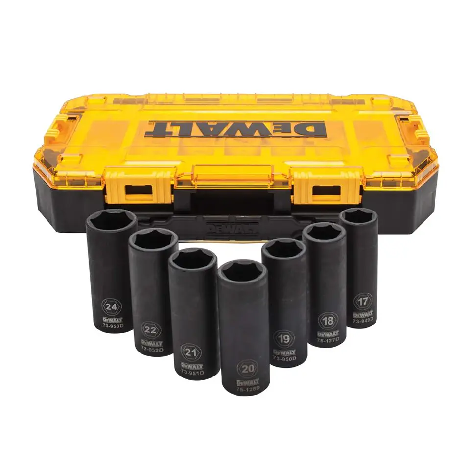 1/2 Set Dados de Impacto Largos 6 Pt DeWalt - 7 Piezas Mm: 17, 18, 19, 20, 21, 22, 24 1