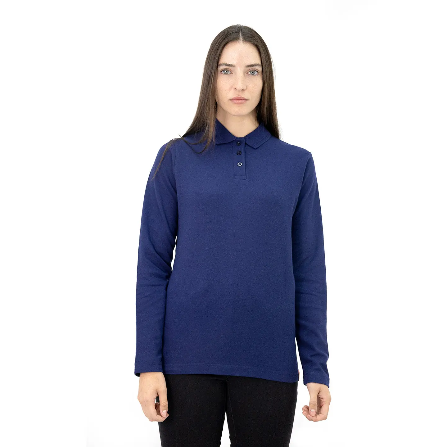 Polera Pique Quebec Manga Larga Mujer Azul 1