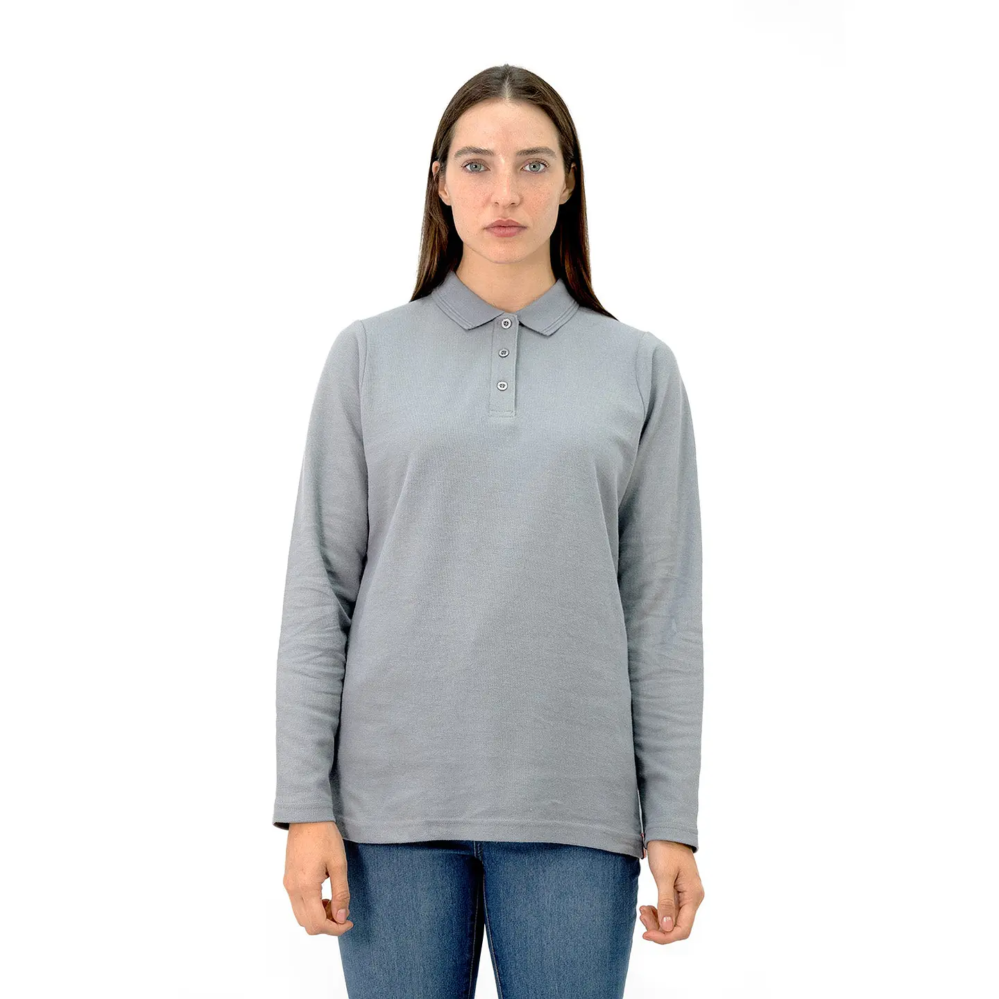 Polera Pique Quebec Manga Larga Mujer Gris 1
