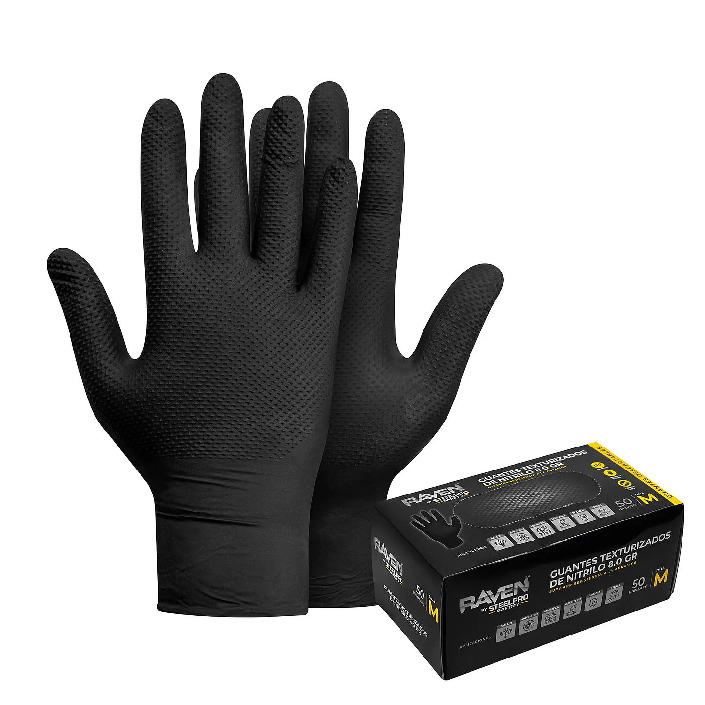 Guante Raven Nitrilo Texturizado Negro 8.0 Gr Steelpro Caja 50 Und 1
