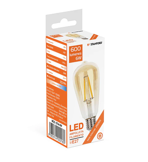 Ampolleta LED Vintage 6W 2500K E27 Stanford
