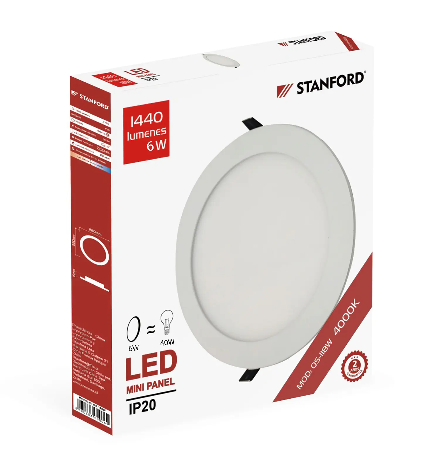 Panel Redondo Embutido 18W 4000K Stanford 1