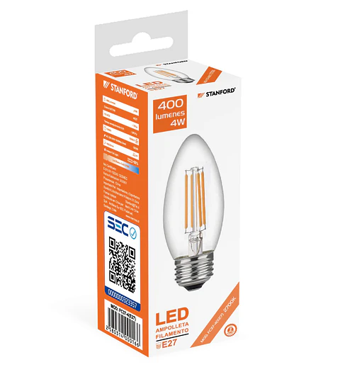 Ampolleta Filamento Vela 4W 2700K E27 Stanford