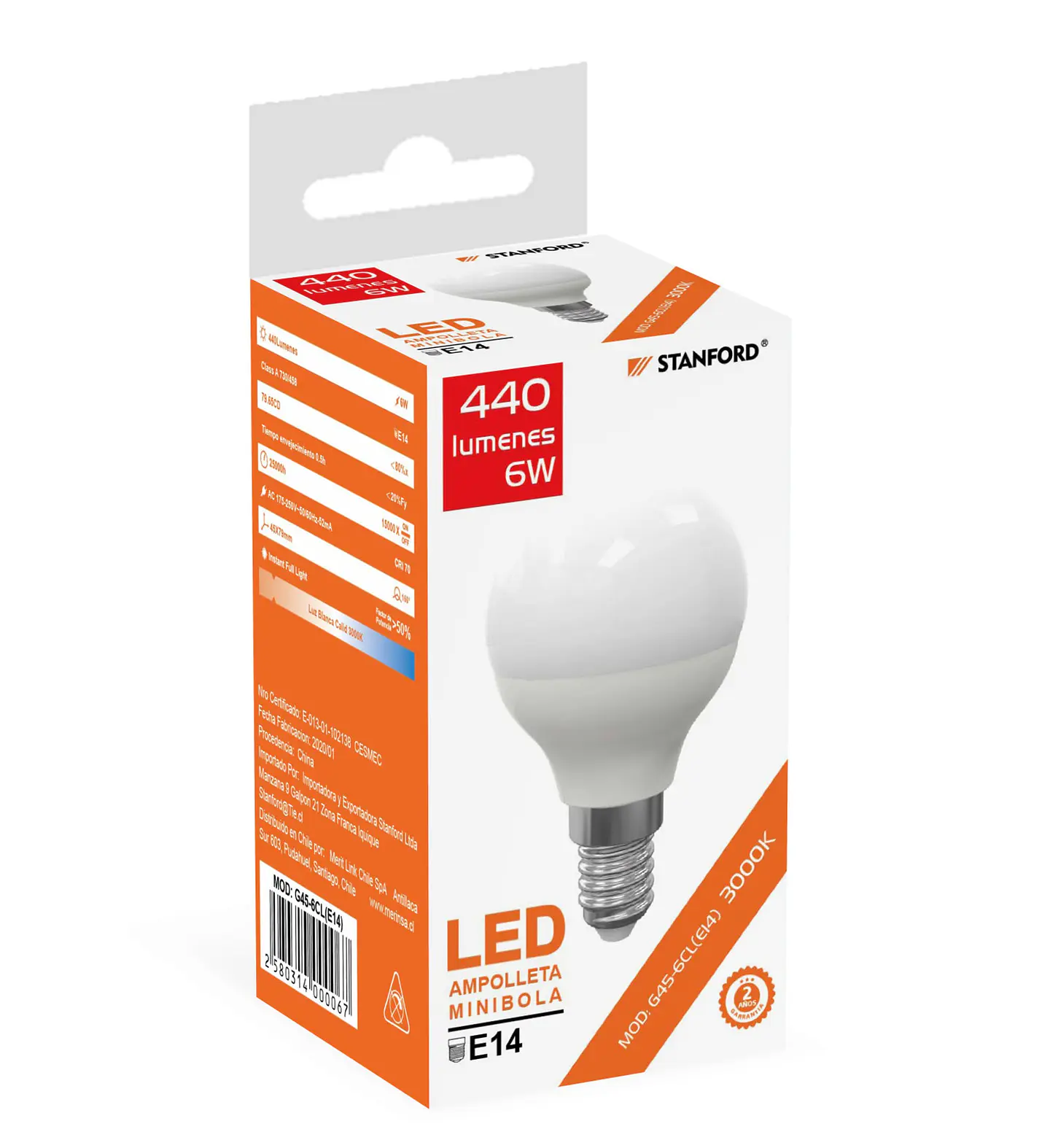 Ampollet Mini-bola 6W 3000K E14 Stanford 1
