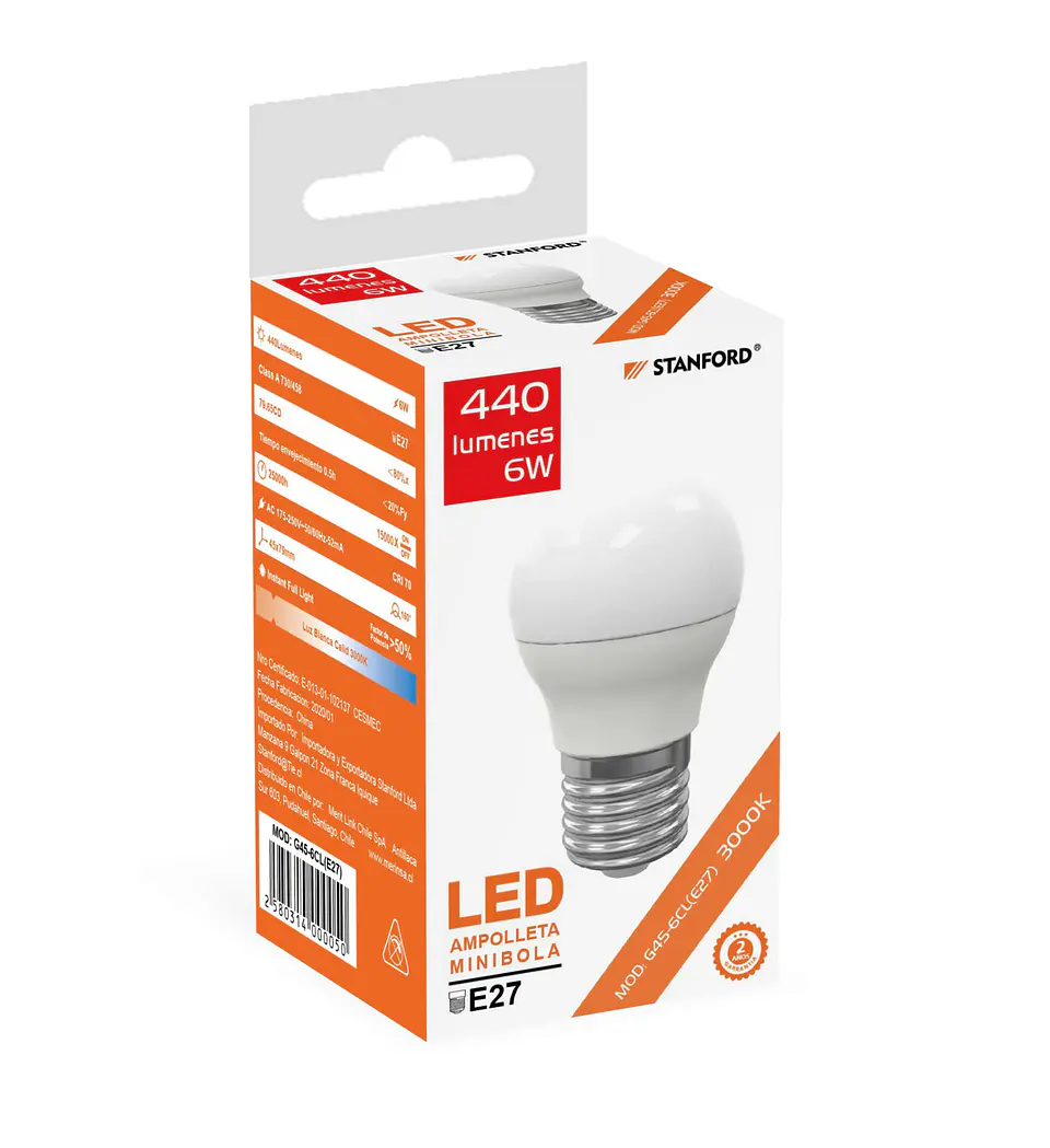 Ampollet Mini-bola 6W 3000K E27 Stanford 1