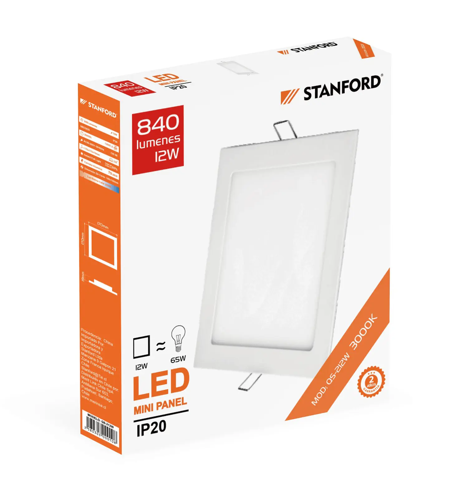 Panel Cuadrado Embutido 18W 3000K Stanford 1