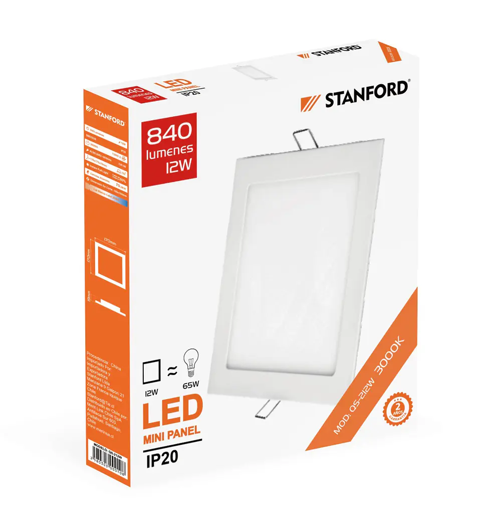 Panel Cuadrado Embutido 18W 3000K Stanford 1