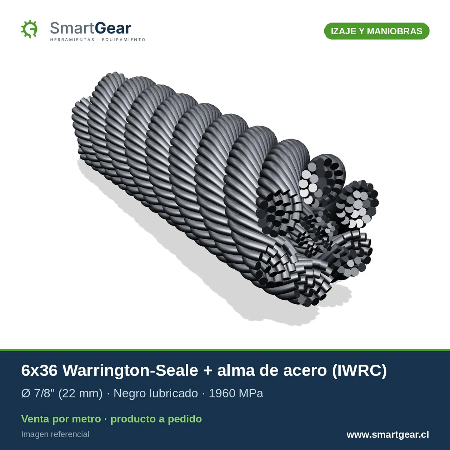 Cable de acero SmartGear 6x36 alma de acero negro 7/8
