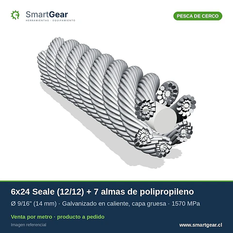 Cable de acero SmartGear para pesca de cerco 6x24 galvanizado 9/16" (14 mm) · A pedido