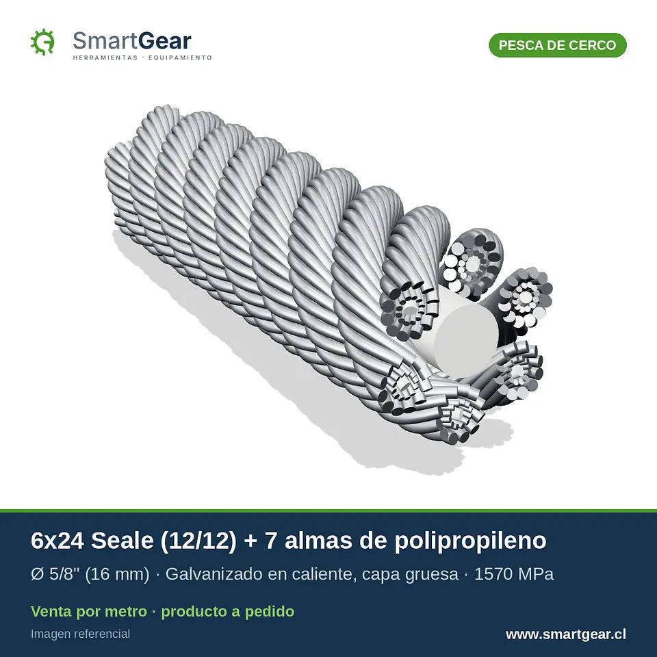 Cable de acero SmartGear para pesca de cerco 6x24 galvanizado 5/8