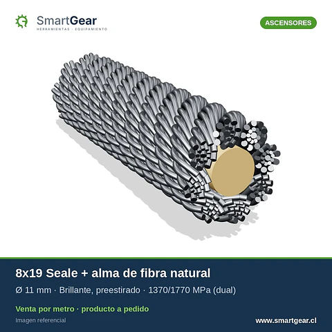 Cable de acero SmartGear para ascensor 8x19 Seale preestirado 11 mm · A pedido