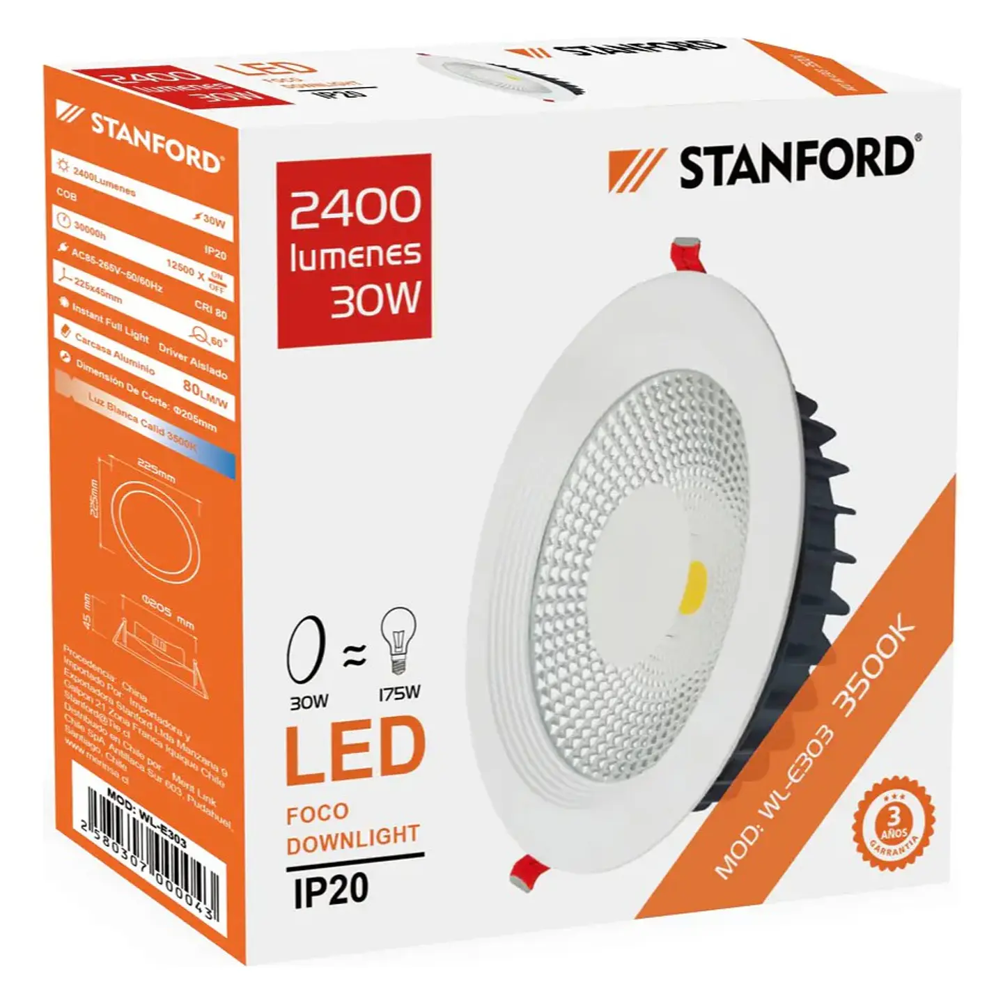 Foco Downlight 20W 3500K (3 Anos) Stanford 1
