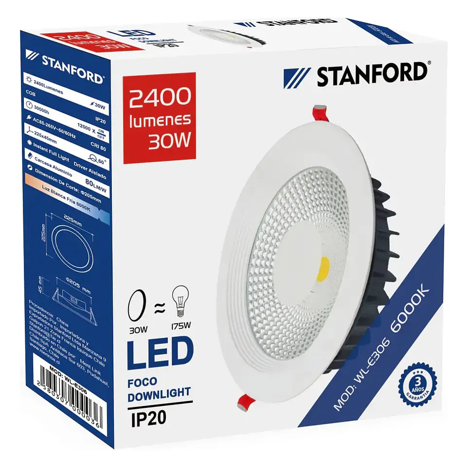 Foco Downlight 20W 6500K (3 Anos) Stanford 1