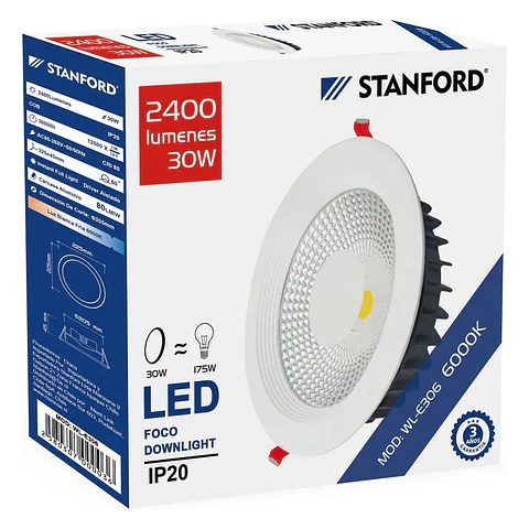 Foco Downlight 30W 6500K (3 Anos) Stanford