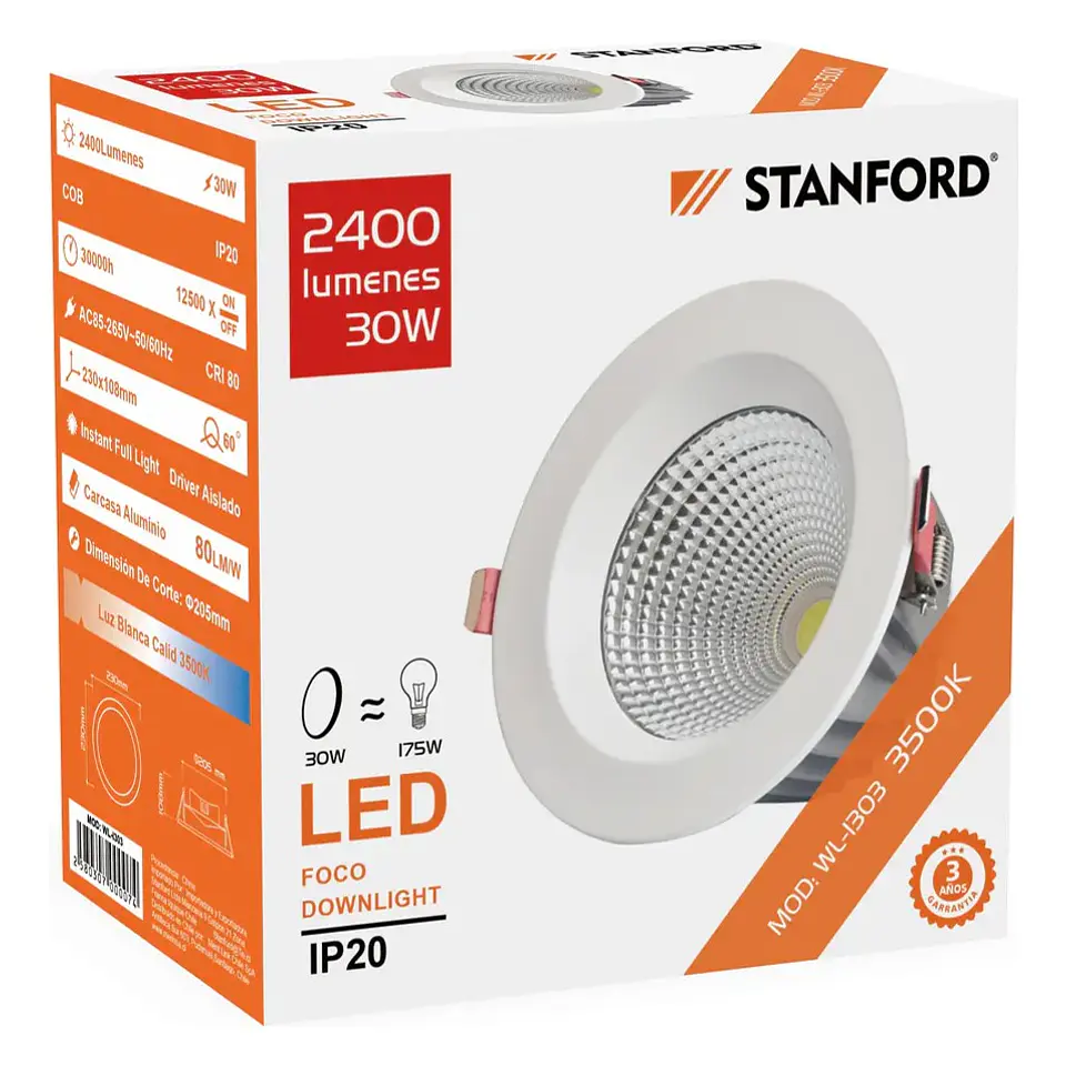 Foco Downlight 50W 3500K (3 Anos Stanford 1