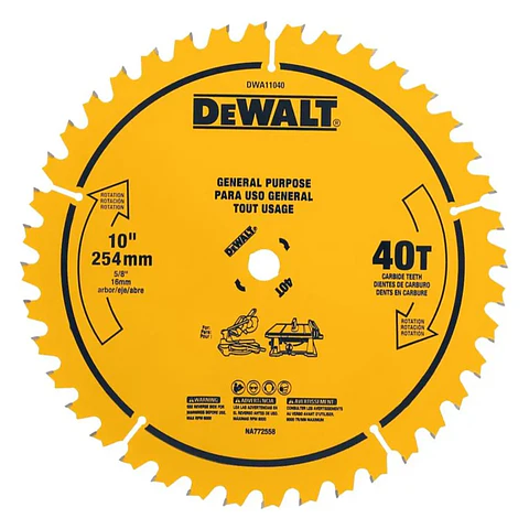 D. Sierra 10'' DeWalt - 40 Dientes - Eje 5/8'' (16 Mm) - Corte Grueso/rápido Madera - Reemplazo DW3114