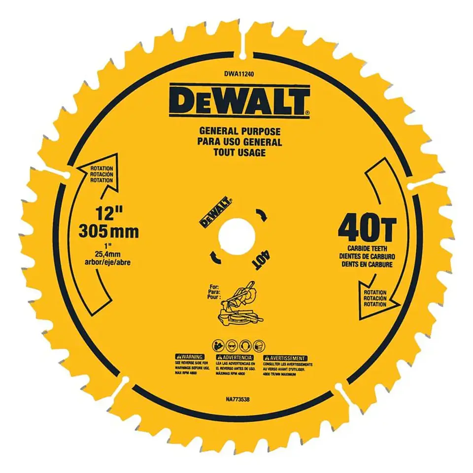 D. Sierra 12'' DeWalt - 40 Dientes - Eje 1'' (25 Mm) - Corte Grueso/rápido Madera - ReemplazoDW3123 1