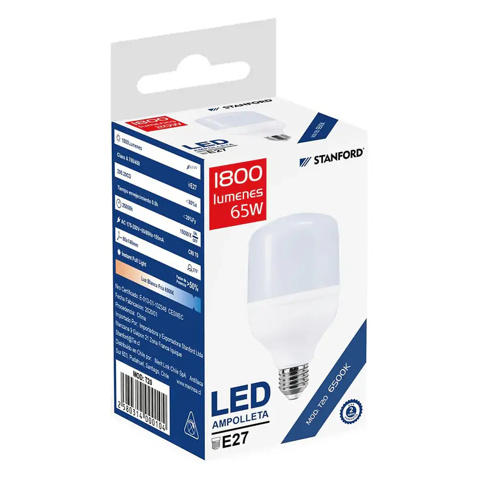 Ampolleta Alta Potencia 65W 6500K(E27) Stanford 1