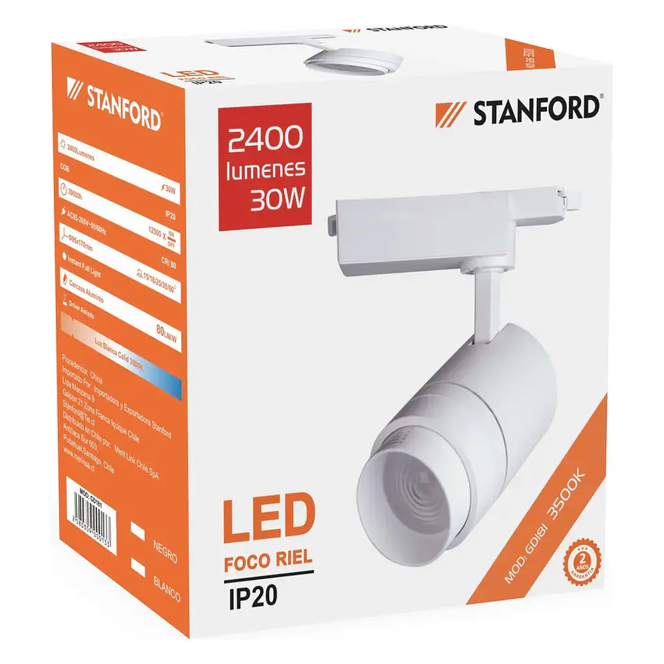 Foco Riel 20W Blanco Regulable 3500K Stanford 1