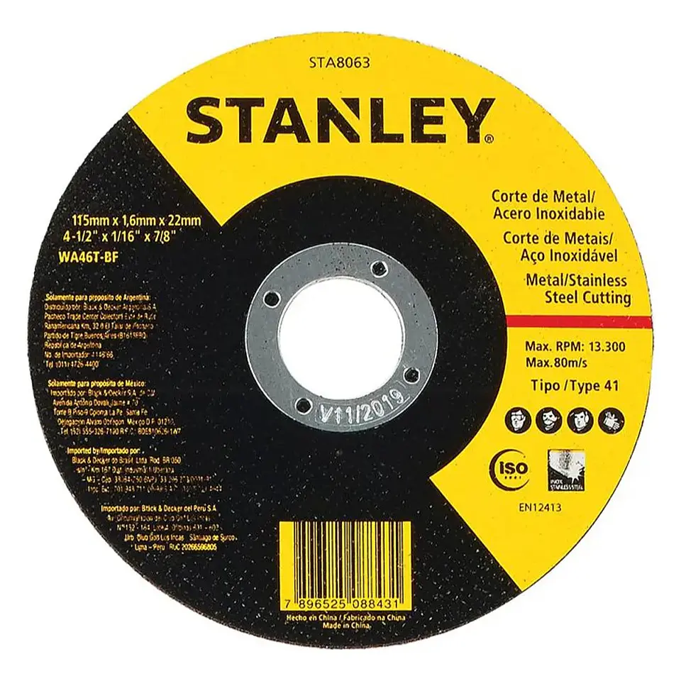 Disco de Corte Metal /ac. Inox. 4,5’’ (115 x 1.6 x 22 Mm) Tipo 1 Stanley 1