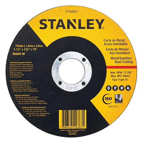 Disco de Corte Metal/ac. Inox. 4,5’’ (115 x 1.0 x 22 Mm) Tipo 1 Stanley