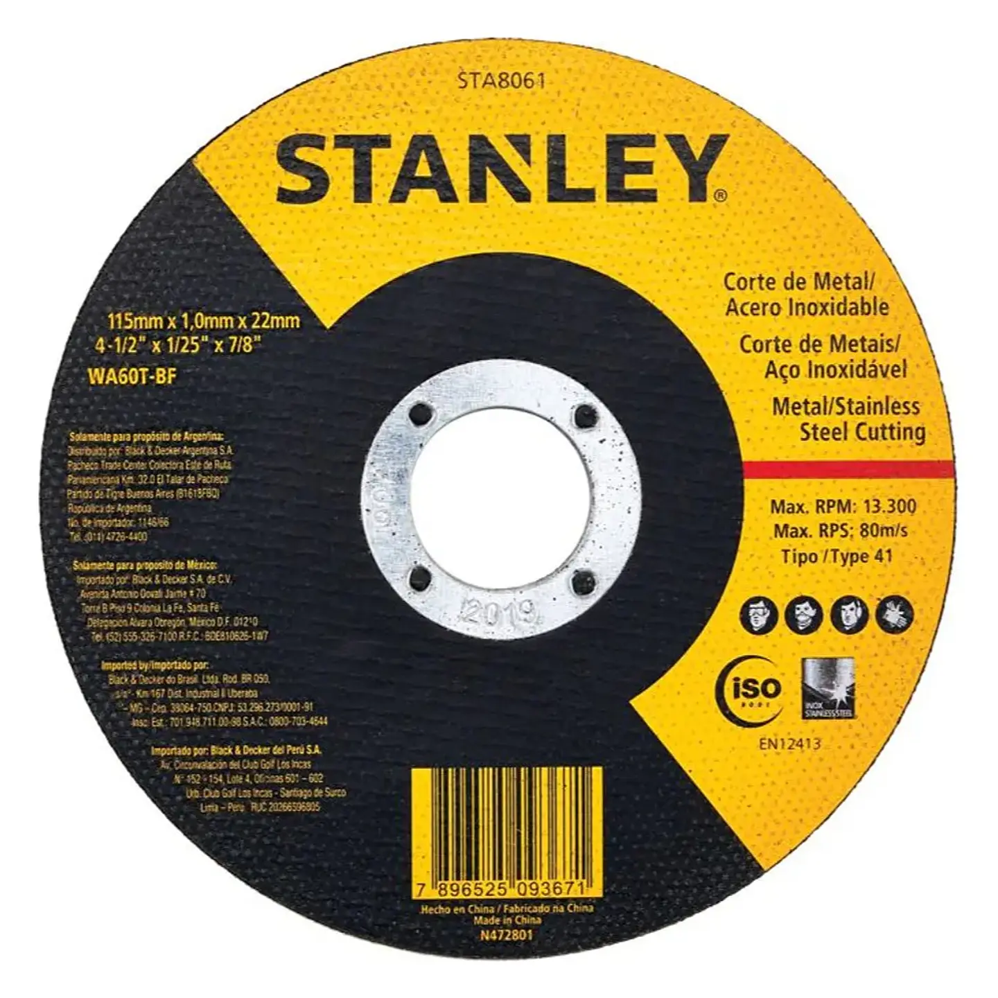Disco de Corte Metal/ac. Inox. 4,5’’ (115 x 1.0 x 22 Mm) Tipo 1 Stanley 1