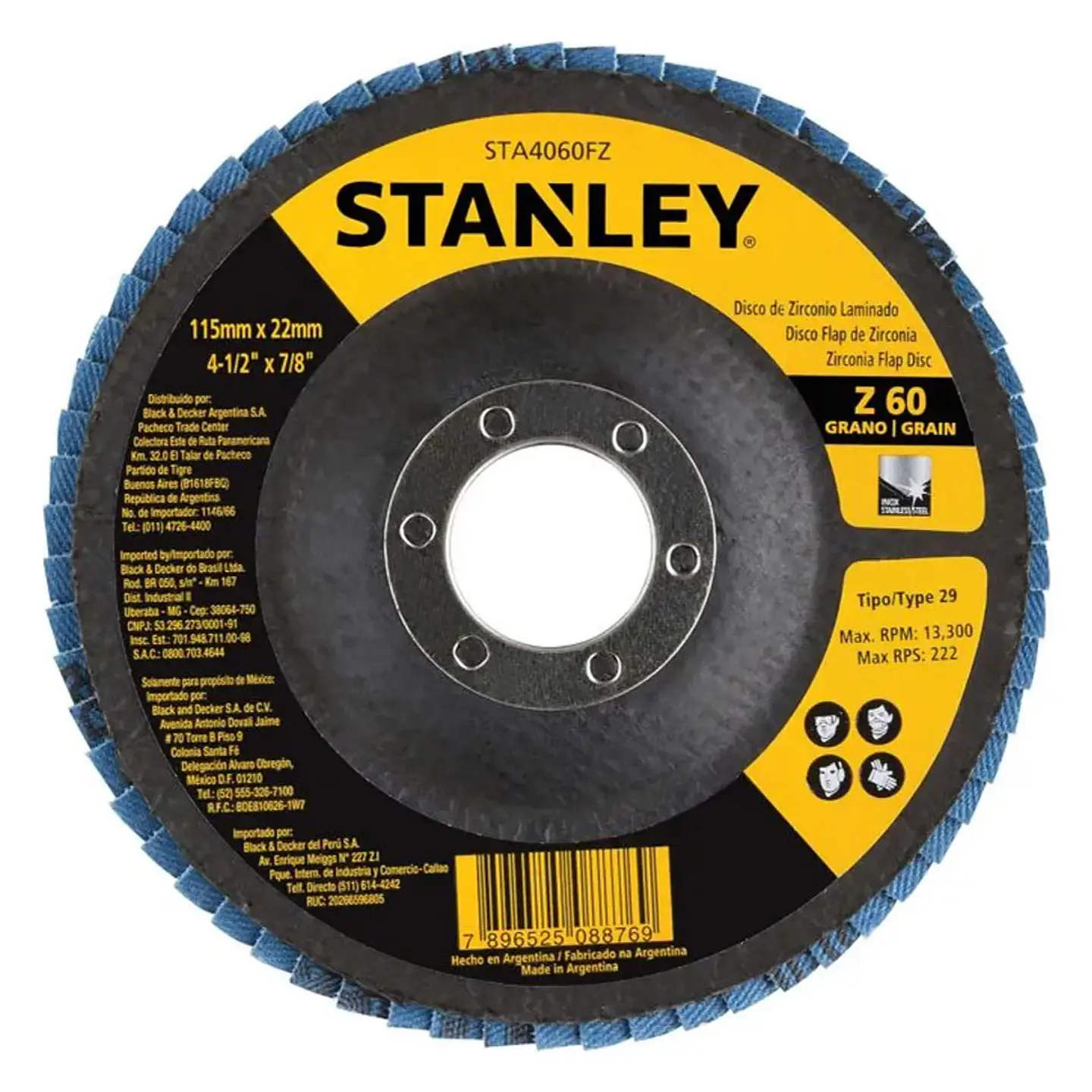 Disco Lija Traslapado Zirconia 4,5'' Z60 Stanley 1