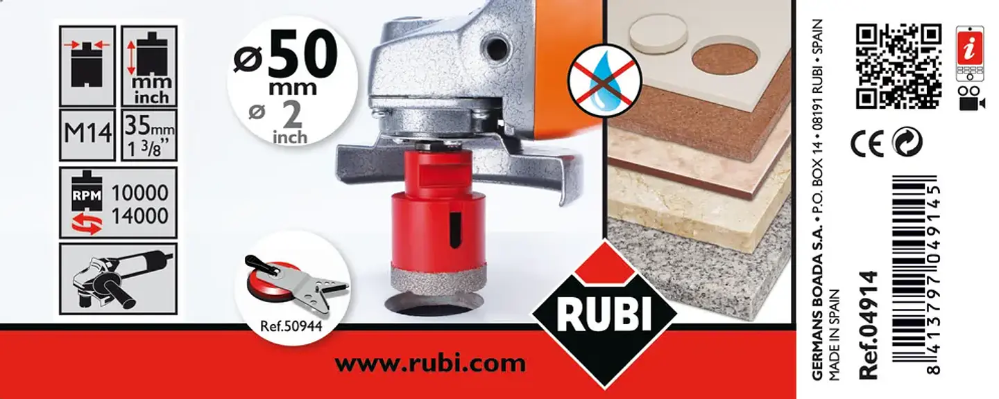 Broca Diamantada Drygres 43 mm para Porcelanato Corte en Seco · Rubi 6