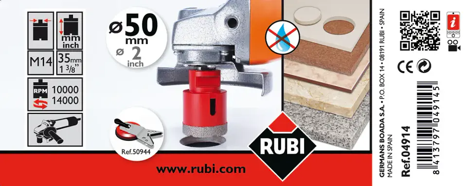 Broca Diamantada Drygres 43 mm para Porcelanato Corte en Seco · Rubi 6