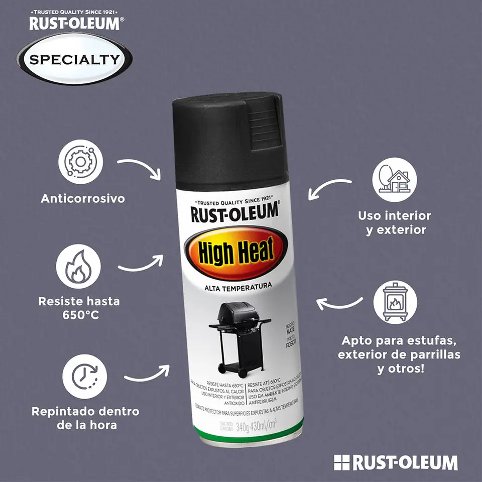 Pintura en Spray High Heat Alta Temperatura Blanco Mate 340 g Rust-Oleum 3